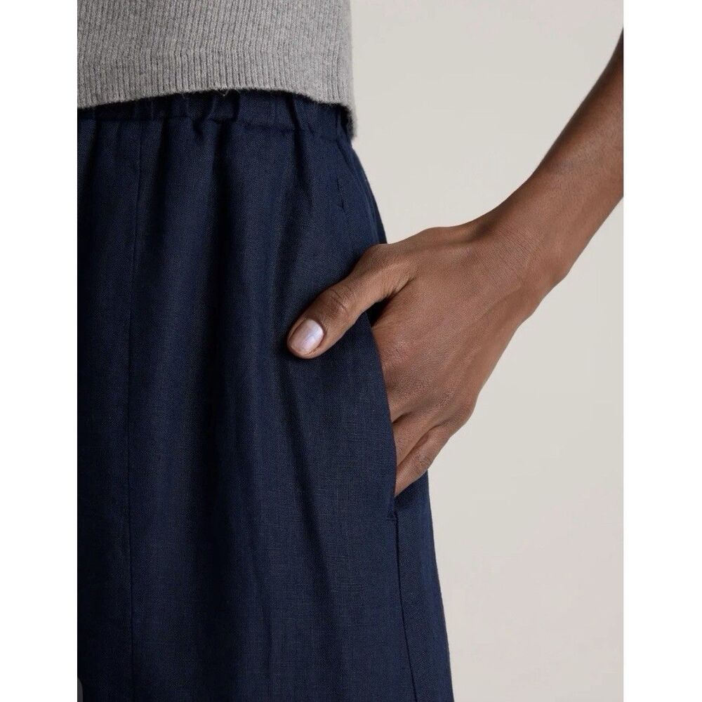 Quince 100% European Linen Maxi Skirt Deep Navy XS Side Slit Pockets Coastal - Picture 7 of 13
